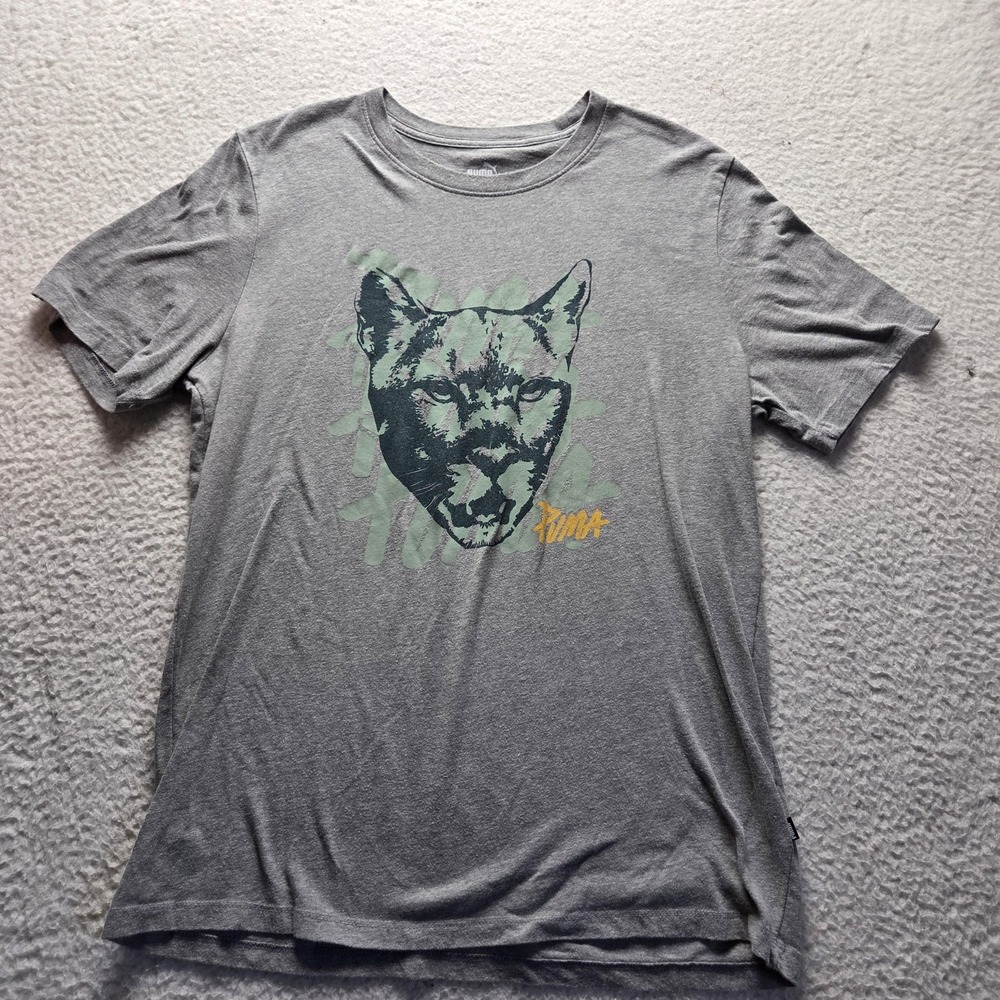Puma Shirt Mens Large Gray Big Cat Graphic Tee Tagless Jersey Puma Logo